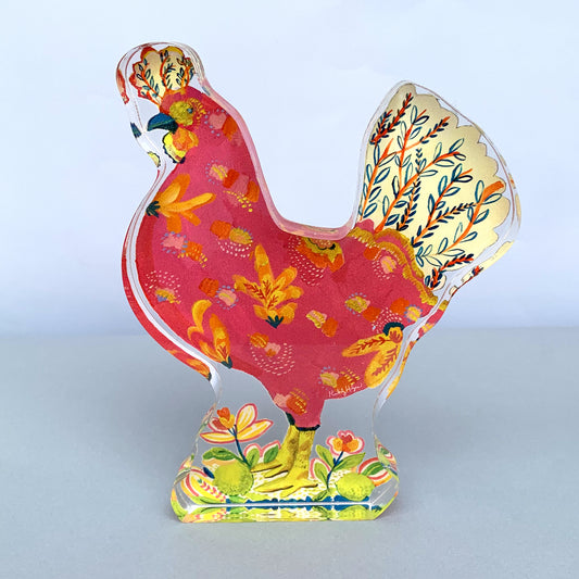 Pink Chicken with Limes Acrylic Cutout Shelfie 0.75 inch